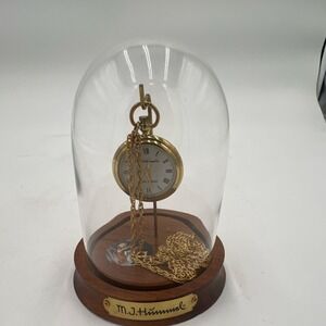 M.J. Hummel Little Fiddler Pocket Watch Brass w/ Chain & Display Dome